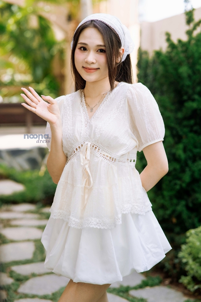 Set Váy Babydoll Phối Ren Tay Bồng ảnh 2