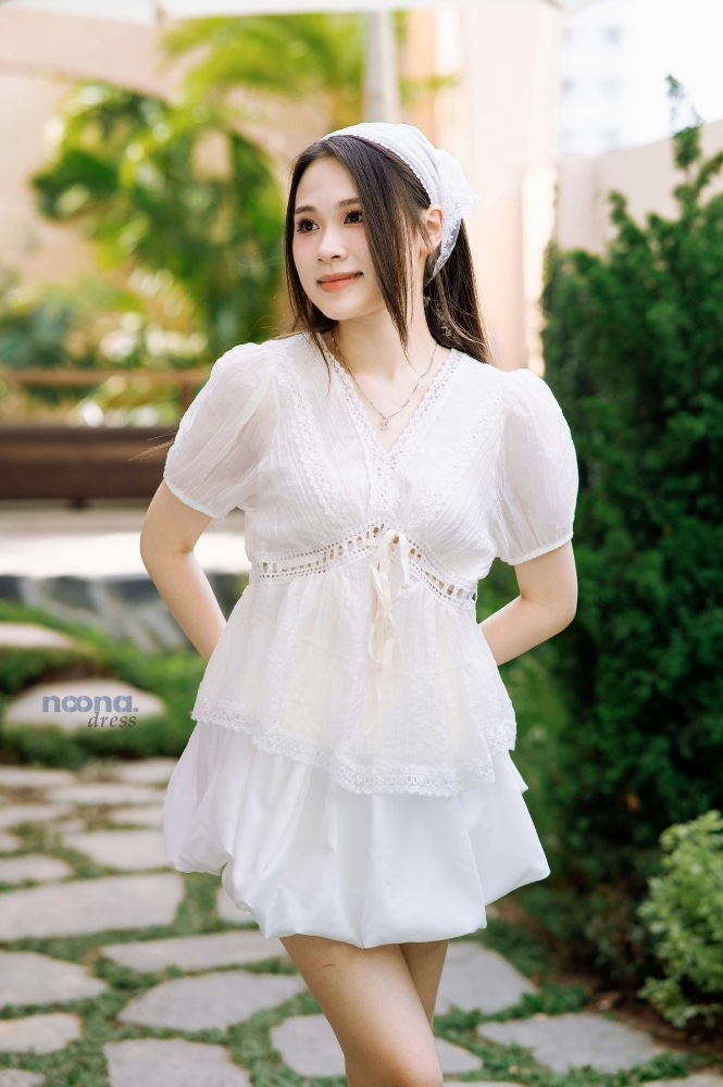 Set Váy Babydoll Phối Ren Tay Bồng ảnh 4