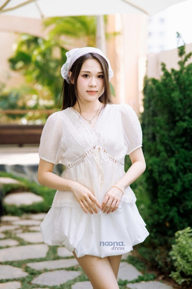 Set Váy Babydoll Phối Ren Tay Bồng dáng xinh