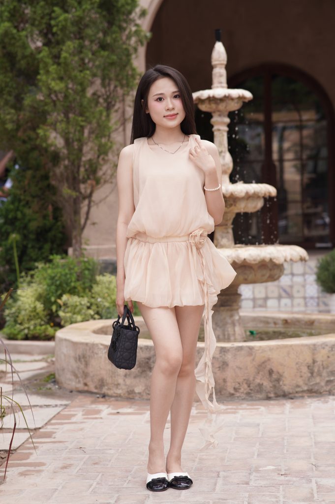 Đầm Dáng Phồng Tiểu Thư Cổ Tròn Không Tay Nhẹ Nhàng